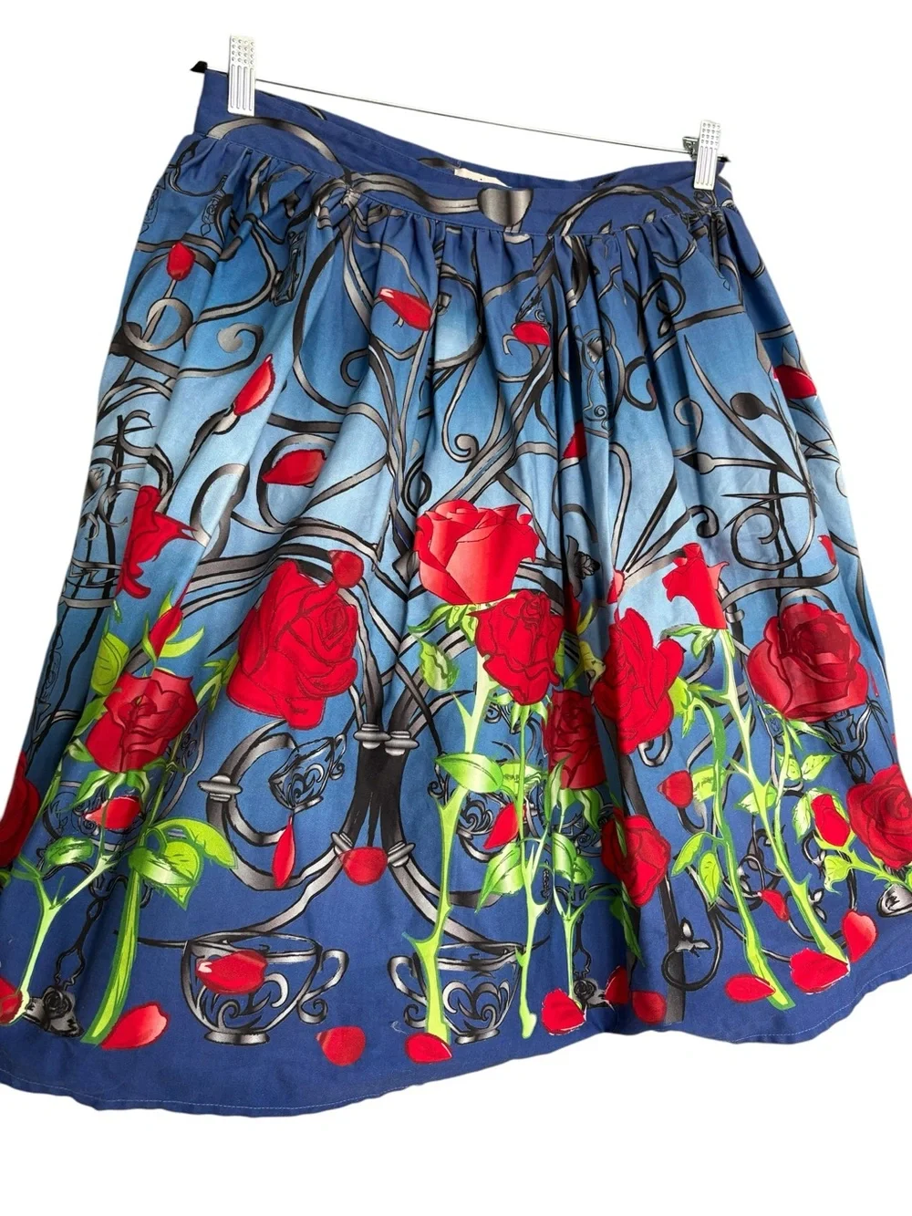 Unique Vintage Beauty and the Beast Rose Print Skater Skirt XL - Picture 4 of 7